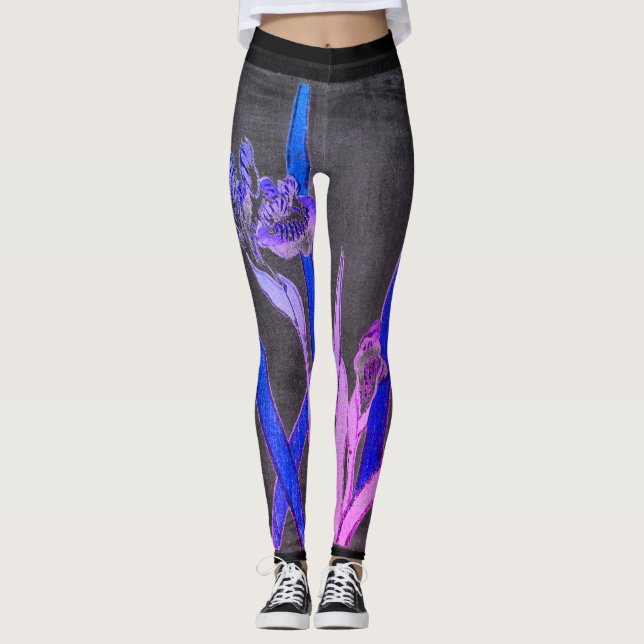JAPANESE IRIS BLACK Leggings (Front)
