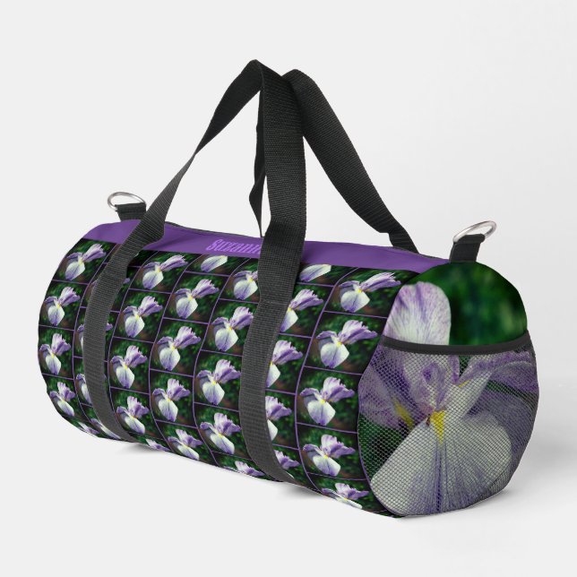 Japanese Iris Flower Unfolding Personalised Duffle Bag (Right Corner)