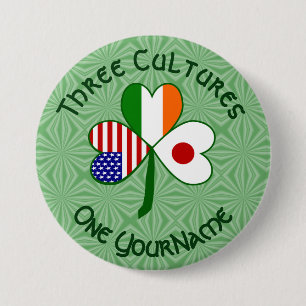 Japanese Irish American Flags Shamrock Your Name 7.5 Cm Round Badge