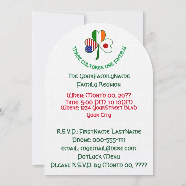 Japanese Irish USA Shamrock Family Reunion Invitation (Front)