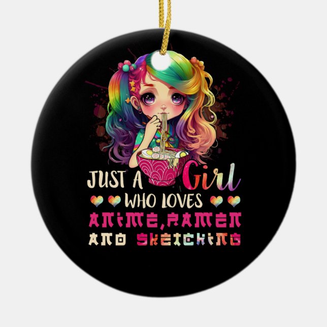 Japanese Just Girl Who Loves Anime Ramen And Sketc Ceramic Tree Decoration (Front)