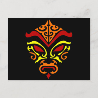 Japanese Kabuki Mask Tribal Orange Makeup Postcard
