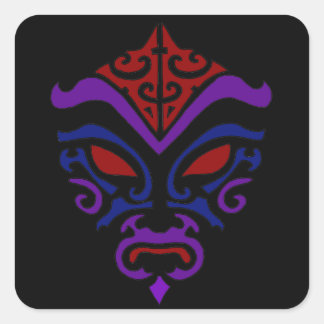 Japanese Kabuki Mask Tribal Purple Makeup Square Sticker