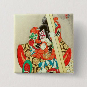 Japanese Kabuki Warrior Actor Samurai Man Art 15 Cm Square Badge