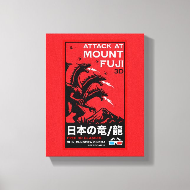 Japanese Kaiju Attack At Mount Fiji Canvas Print (Front)