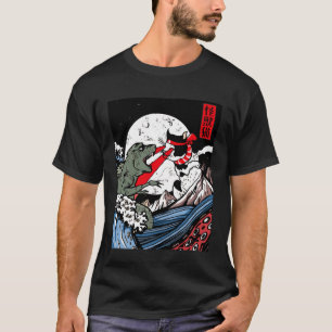 Japanese Kaiju Monster vs Laser Cat Eye Great Wave T-Shirt