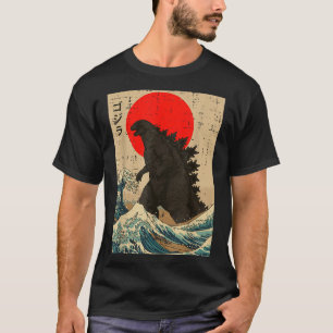 Japanese Kaiju Wave Red Sun Japan Monster Men Wome T-Shirt