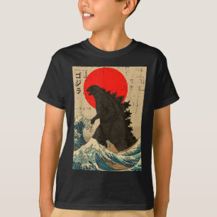 Japanese Kaiju Wave Red Sun Japan Monster Men Wome T-Shirt