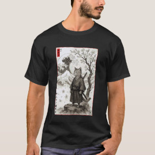Japanese Kanagawa Edo Painting Ukiyo-e Samurai Cat T-Shirt