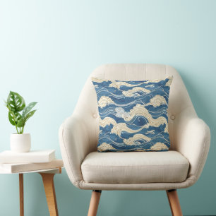 Japanese Kanagawa Wave Pattern Cushion