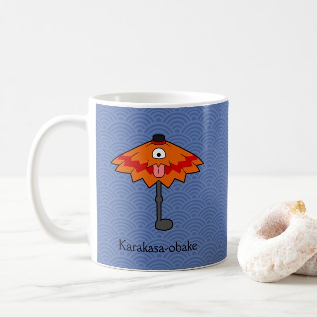 Japanese Karakasa Umbrella Ghost: Cartoon Yokai Coffee Mug (With Donut)