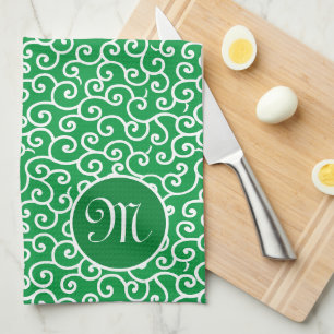 Japanese Karakusa Arabesque Spiral Vine Pattern Tea Towel