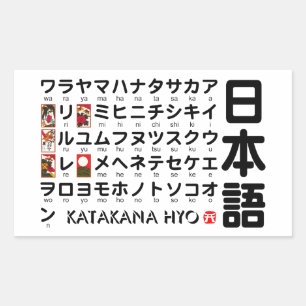 Japanese Katakana Table (Hanafuda) Rectangular Sticker
