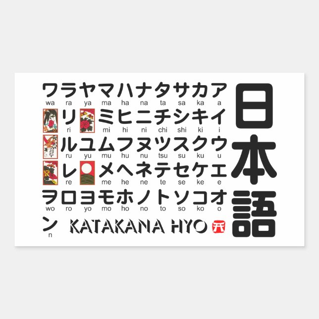 Japanese Katakana Table (Hanafuda) Rectangular Sticker (Front)