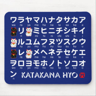 Japanese Katakana table (Lucky Cat) Mouse Mat