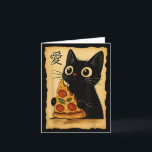 Japanese Kawaii Anime Cat Pizza Aesthetic Cat Eati Card<br><div class="desc">Japanese Kawaii Anime Cat Pizza Aesthetic Cat Eating Pizza</div>