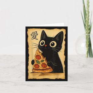 Japanese Kawaii Anime Cat Pizza Aesthetic Cat Eati Card
