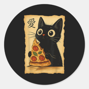 Japanese Kawaii Anime Cat Pizza Aesthetic Cat Eati Classic Round Sticker