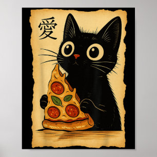 Japanese Kawaii Anime Cat Pizza Aesthetic Cat Eati Poster