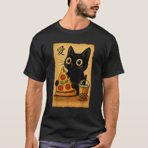 Japanese Kawaii Anime Cat Pizza Booba Tea Cat Eati T-Shirt