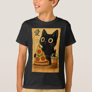 Japanese Kawaii Anime Cat Zza A Tea Cat Eating Zza T-Shirt