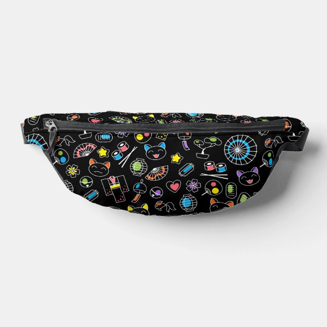 Japanese Kawaii Culture Doodles on Black Bum Bags (Lay Down)