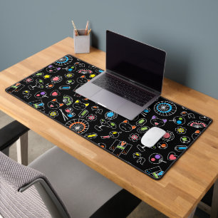 Japanese Kawaii Culture Doodles on Black Desk Mat
