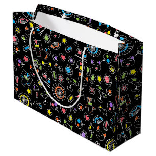 Japanese Kawaii Culture Doodles on Black Large Gift Bag