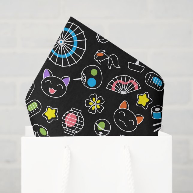 Japanese Kawaii Culture Doodles on Black Tissue Paper (Gift Bag)