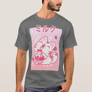 Japanese Kawaii Kitten Strawberry Milk Otaku Mang T-Shirt