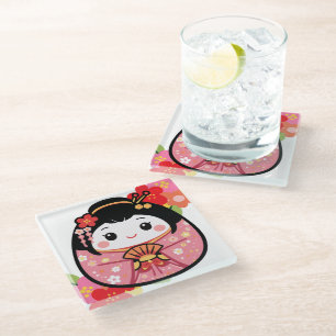 Japanese Kawaii kokeshi Glass Coaster