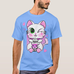 Japanese Kawaii Neko Cat Anime Drinking Boba Tea T-Shirt