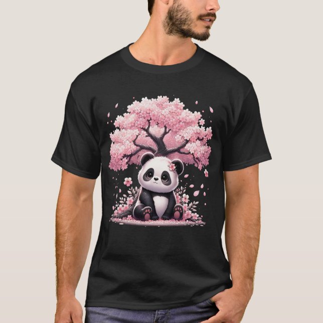 Japanese Kawaii Panda Cherry Blossom Flower Tree T-Shirt (Front)