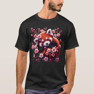 Japanese Kawaii Red Panda Cherry Blossom Flower T-Shirt