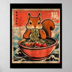 Japanese Kawaii Squirrel Eating Ramen Anime Gifts  Poster