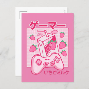 Japanese Kawaii Strawberry Milk Shirt Funny Milk Holiday Postcard