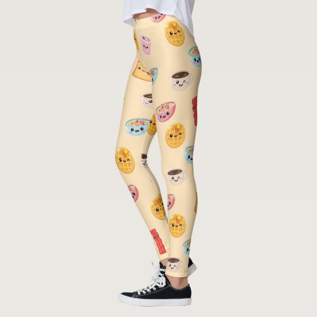 Japanese Kawaii Style Breakfast Food Coffee Bacon  Leggings (Left)