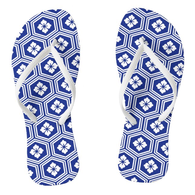 Japanese Kikkō Blue and White Motive Flip Flops (Footbed)