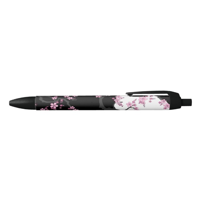 Japanese Kimono Black and White Pink Sakura Ink Pen (Top)