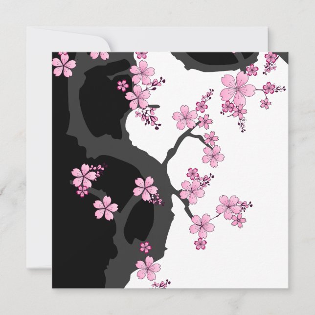 Japanese Kimono Black and White Pink Sakura Stone Invitation (Front)
