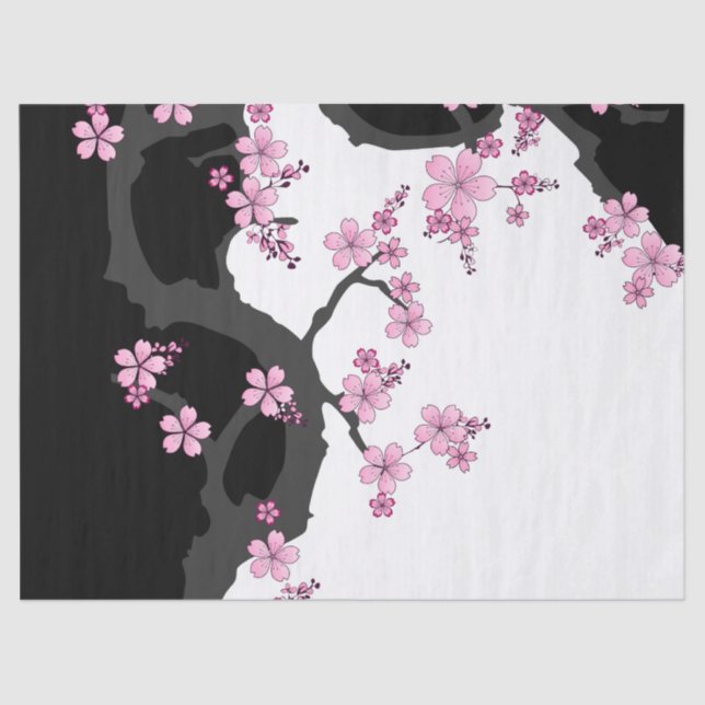 Japanese Kimono Black and White Pink Sakura Tissue Paper (Front)