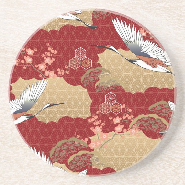 Japanese Kimono Cherry Blossoms Coaster (Front)