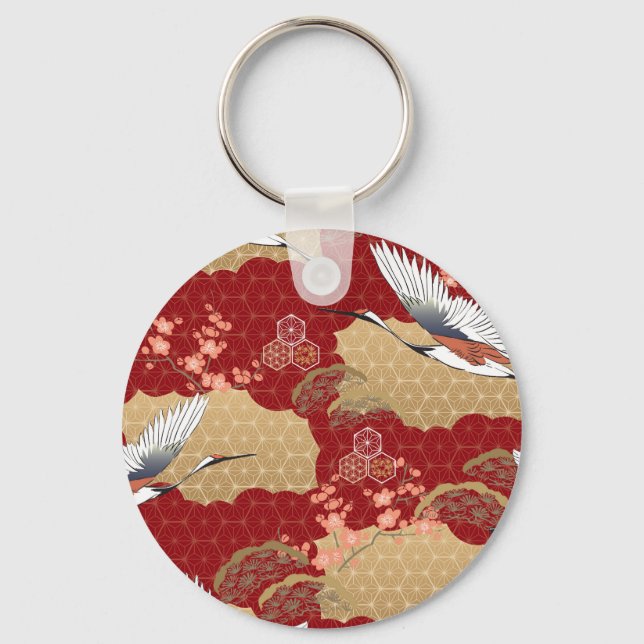 Japanese Kimono Cherry Blossoms Key Ring (Front)