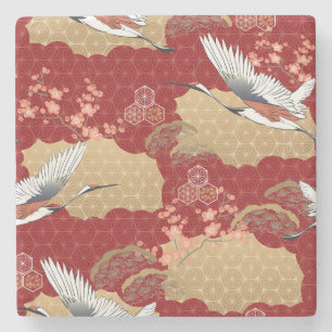 Japanese Kimono Cherry Blossoms Stone Coaster