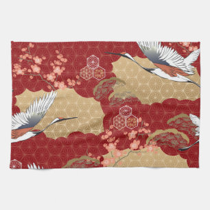 Japanese Kimono Cherry Blossoms Tea Towel