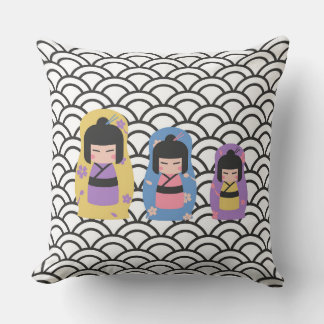Japanese Kimono Dolls Square Cushion