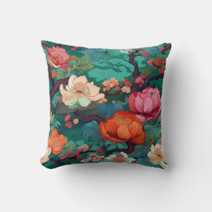 Japanese Kimono Fabric Sakura and peony Cushion