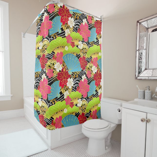Japanese Kimono Fabric styled Shower curtain (In Situ)