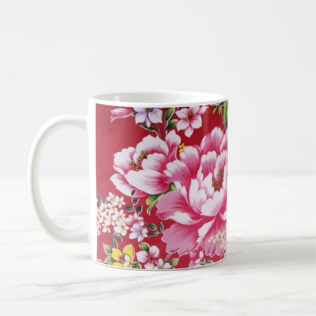 Japanese Kimono Flowers Coffee Mug (Left)
