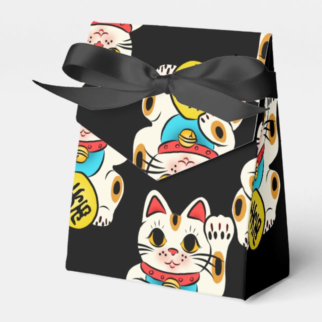 Japanese kimono pattern favour box maneki neko (Front Side)